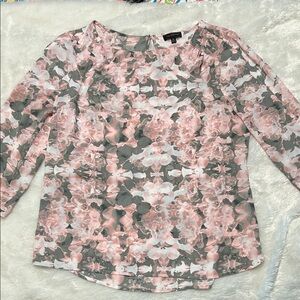 Pink and Gray Floral Blouse